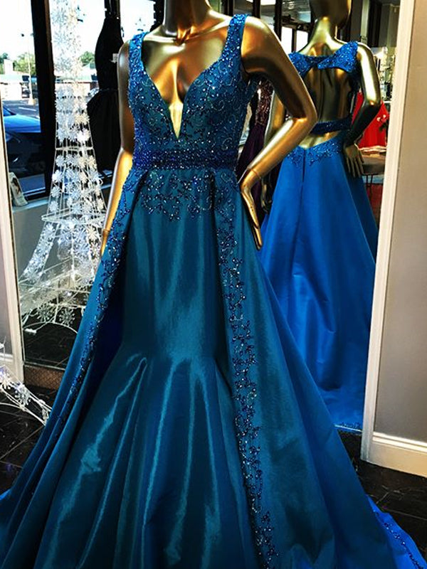 Gorgeous Royal Blue Beading Rhinestone Ball Gown Backless Formal Evening Party Prom Dresses PD00031