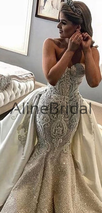 Gorgeous Shiny Beading Lace Strapless Overskirt Wedding Dresses, AB1525