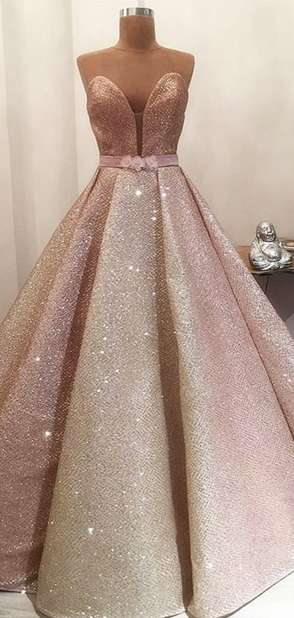 Rose gold ball gown prom cheap dress