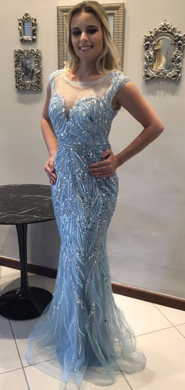 Gorgeous Silver Beading Rhinestone Tulle Mermaid Prom Dresses,PD00210 AlineBridal Gorgeous Silver Beading Rhinestone Tulle Mermaid Prom Dresses,PD00210 AlineBridal