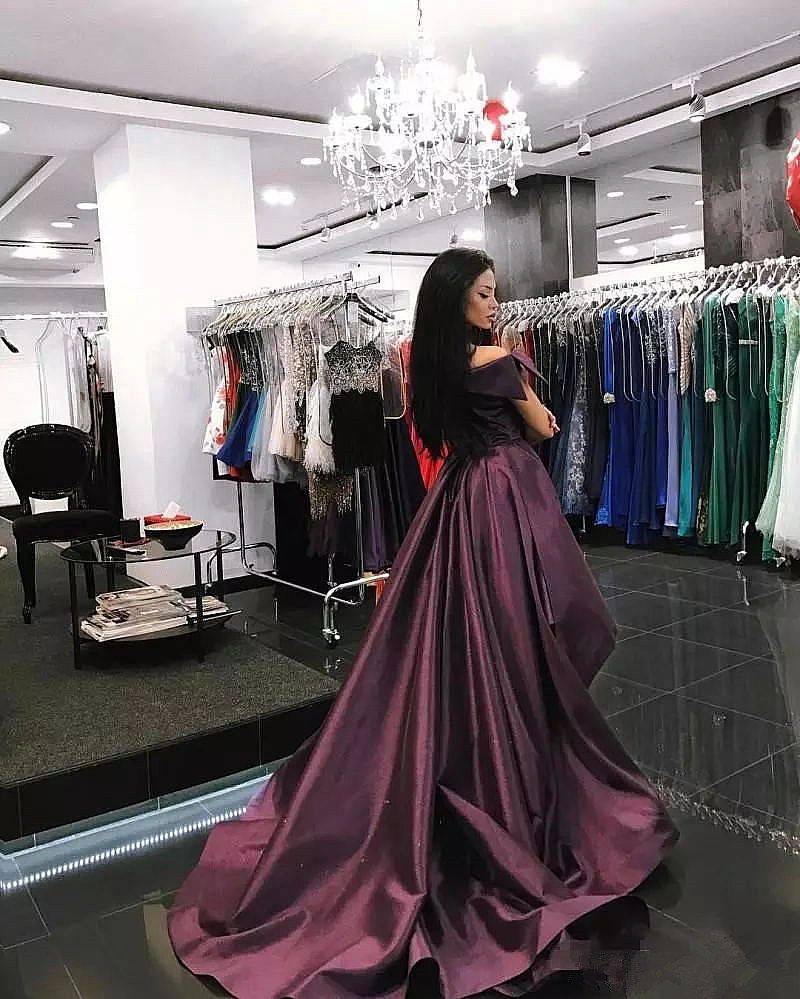 Grape Purple Off Shoulder Convertible Overskirt Prom Dresses ,PD00130