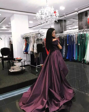 Grape Purple Off Shoulder Convertible Overskirt Prom Dresses ,PD00130
