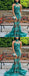 Green Lace Applique Sequin Illusion Tulle Halter Mermaid Prom Dresses.PD00220