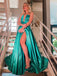 Green Satin Strapless Slit Cheap Fashion Prom Dresses.PD00266