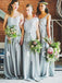 Grey Blue Chiffon Mismatched Boho Beach Wedding Party Bridesmaid Dresses, AB4070
