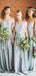 Grey Blue Chiffon Mismatched Boho Beach Wedding Party Bridesmaid Dresses, AB4070