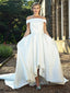 High Low Off Shoudler Off White Satin Ball Gown Wedding Dresses, AB1542