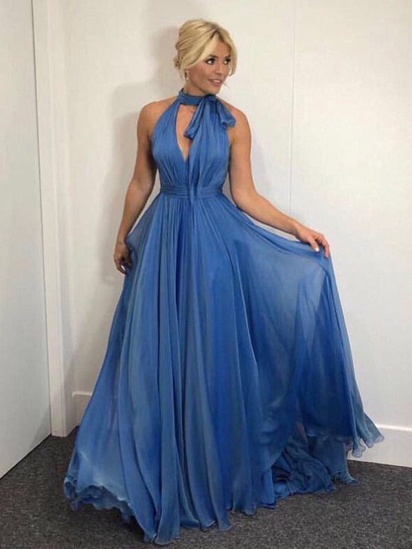 Holly Willoughby's Dancing On Ice Dress,Ice Blue Chiffon Halter Prom D –  AlineBridal
