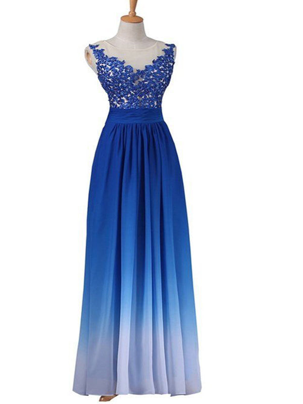 Hot Sale Gradient Blue Lace Appliques Evening Party Cocktail Prom Dresses Online,PD0189