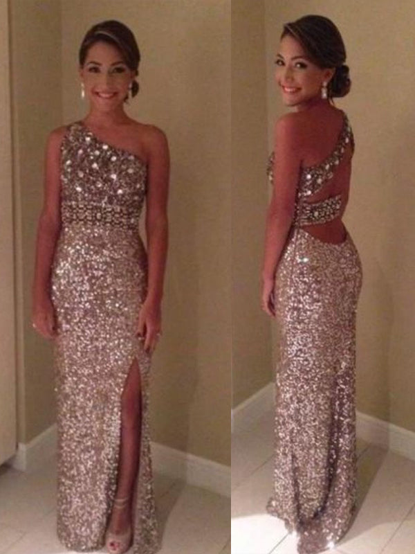 Hot Sale Long One Shoulder Cocktail Sparkly  Evening Party Prom Dresses Online,PD0143