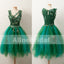 Hunter Green Lace Appliques Handmade Flowers Unique Homecoming Dresses,BD00231