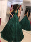 Hunter Green Sequin V-neck Criss-cross Sparkly Prom Dresses ,PD00109