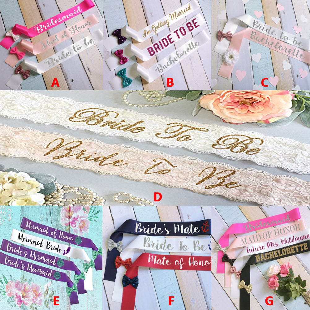 Simple Wedding Sash, Bride To Be Sash,Lace Sash,Different Color Sashes, Custom Printing Sash, SA0015