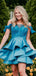 Ice Blue Off Shoudler Lace Satin Charming Homecoming Dresses,HD0036