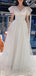 Elegant Illusion Sleeve V-neck A-line Organza Long Prom Dress, PD3029
