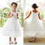 Ivory Applique Tulle Scoop Neck A-line Flower Girl Dresses, FGS097