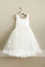 Ivory Applique Tulle Scoop Neck A-line Flower Girl Dresses, FGS097