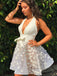 Ivory Lace Applique Illusion Halter Sexy Homecoming Dresses,HD0030