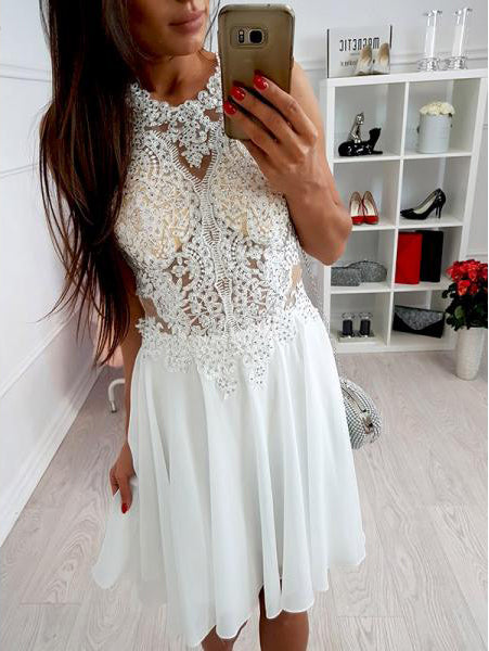 Ivory Lace Beaded Spaghetti Strap Criss-cross Chiffon Freshman Homecom –  AlineBridal