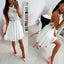 Ivory Lace Beaded Spaghetti Strap Criss-cross Chiffon Freshman Homecoming Dresses,BD00112