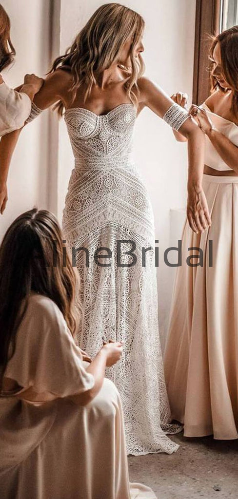 Ivory Lace Strapless Boho Beach Wedding Dresses, AB1530 – AlineBridal