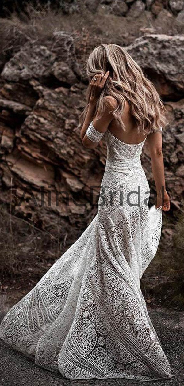 Ivory Lace Strapless Boho Beach Wedding Dresses, AB1530 AlineBridal Ivory Lace Strapless Boho Beach Wedding Dresses, AB1530 AlineBridal