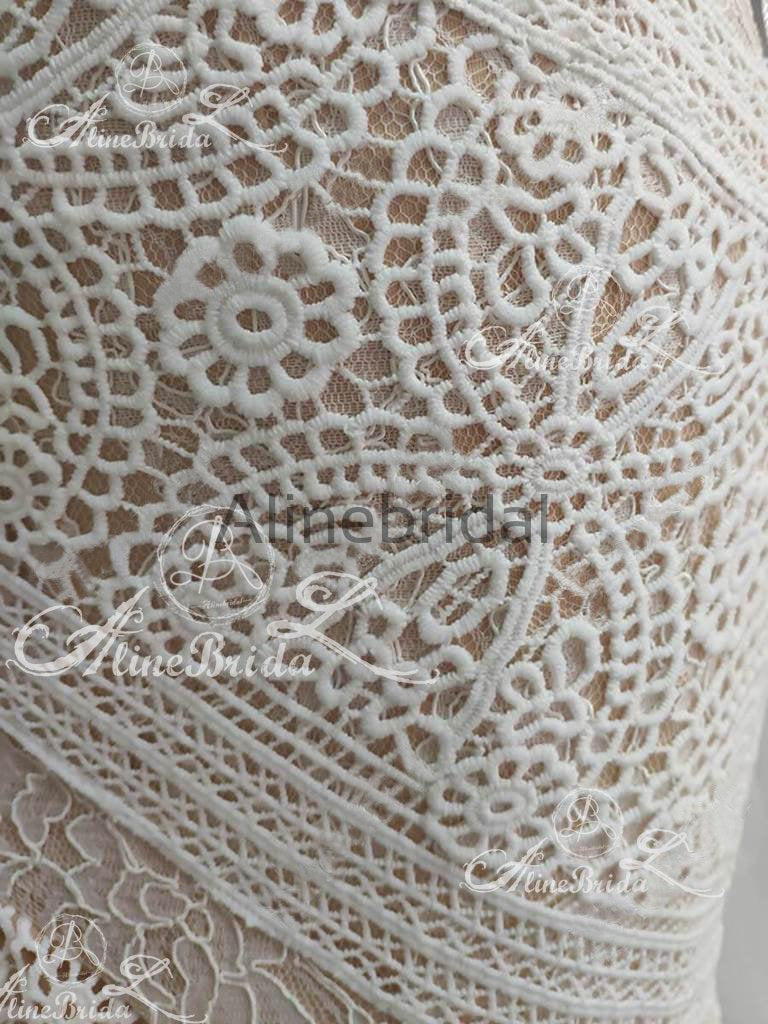 Ivory Lace Strapless Boho Beach Wedding Dresses, AB1530