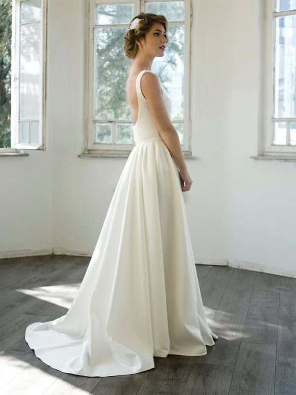 scoop neck wedding dress Tulle Neckline Beach With Lace Appliques WD188 US6 / Custom Color style gown Elegant A Line Scoop Neck