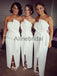 Ivory Silt Fashion Unique Strapless Ankle Length Sheath Bridesmaid Dresses , AB4033