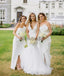 Ivory Silt Fashion Unique Strapless Ankle Length Sheath Bridesmaid Dresses , AB4033