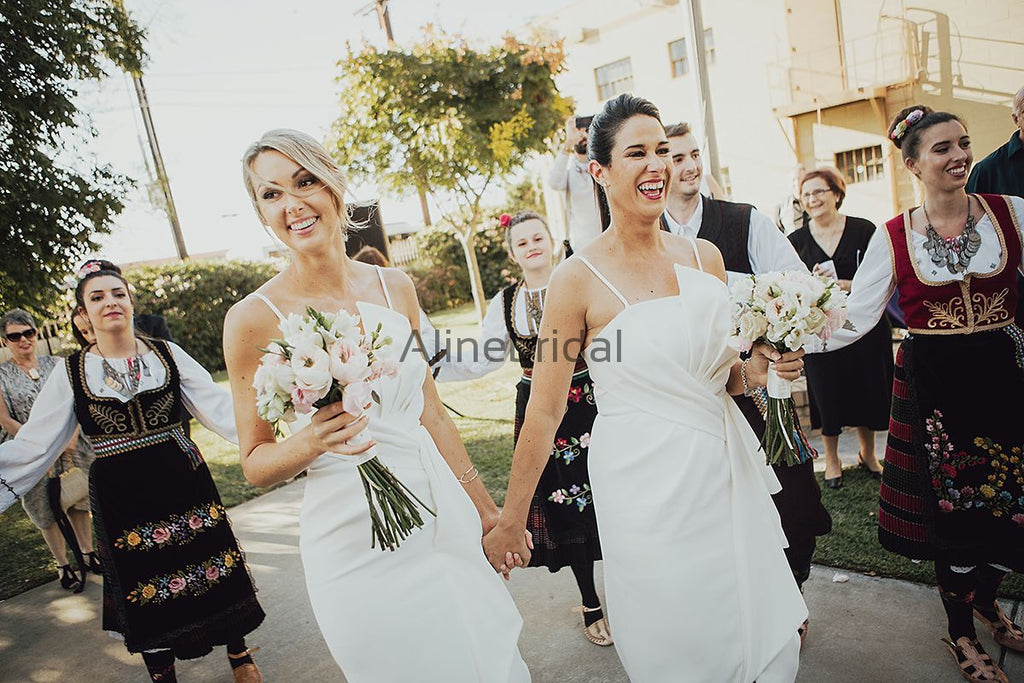 Ivory Spaghetti Strap Unique Sheath Front Silt Bridesmaid Dresses, AB4034