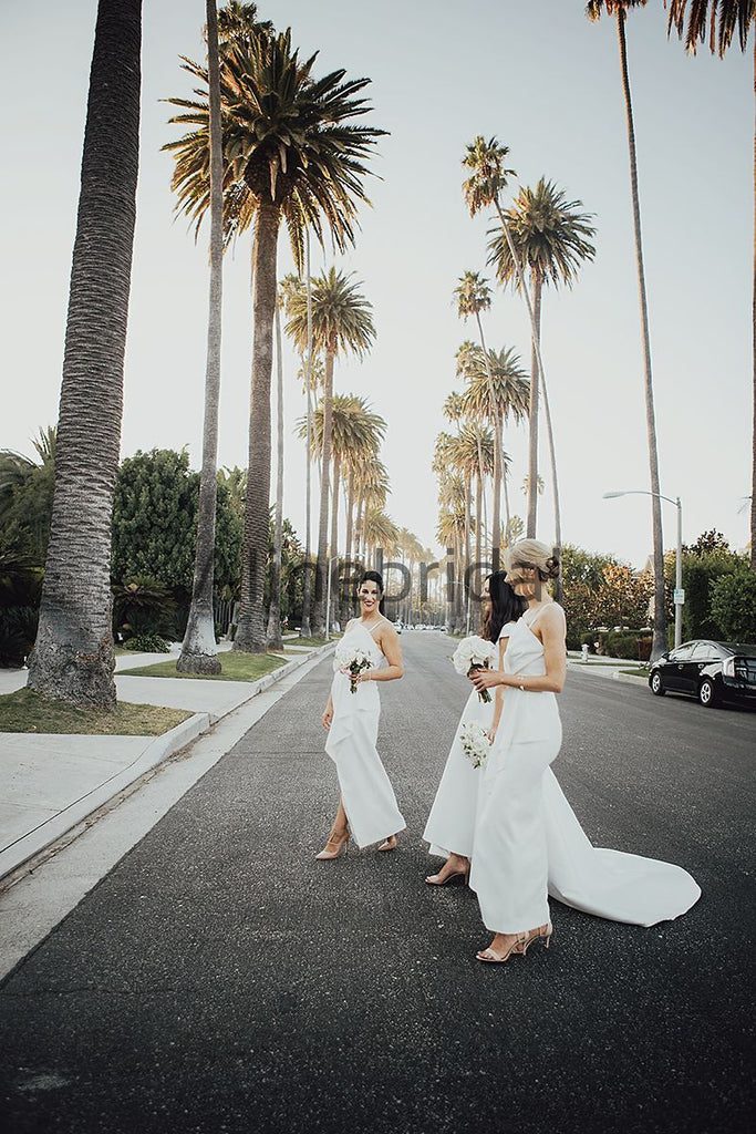 Ivory Spaghetti Strap Unique Sheath Front Silt Bridesmaid Dresses, AB4034