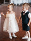 Ivory Tulle Handmade Flowers Applique Spaghetti Strap Flower Girl Dresses, FGS140