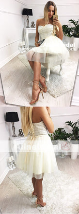 Ivory Tulle Silver Beads Sweetheart Strapless Homecoming Dresses,HD0008