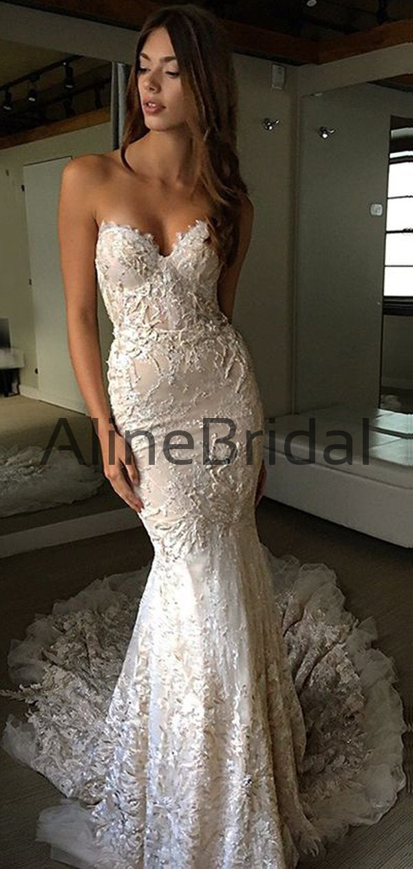 Ivory lace Sweetheart Strapless Mermaid Charming Wedding Dresses, AB15 AlineBridal Ivory lace Sweetheart Strapless Mermaid Charming Wedding Dresses, AB15 AlineBridal
