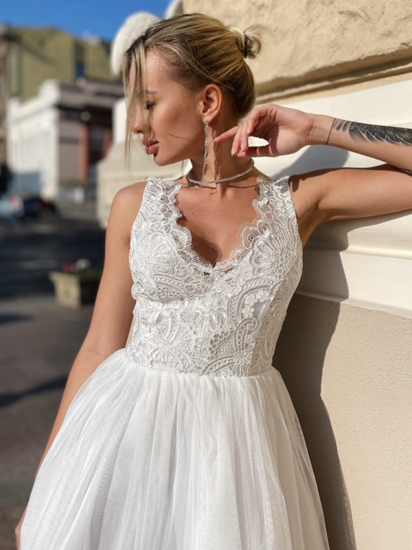 Ivory and Black Lace Spaghetti Strap V-neck A-line Short Prom Dress, P AlineBridal Ivory and Black Lace Spaghetti Strap V-neck A-line Short Prom Dress, P AlineBridal