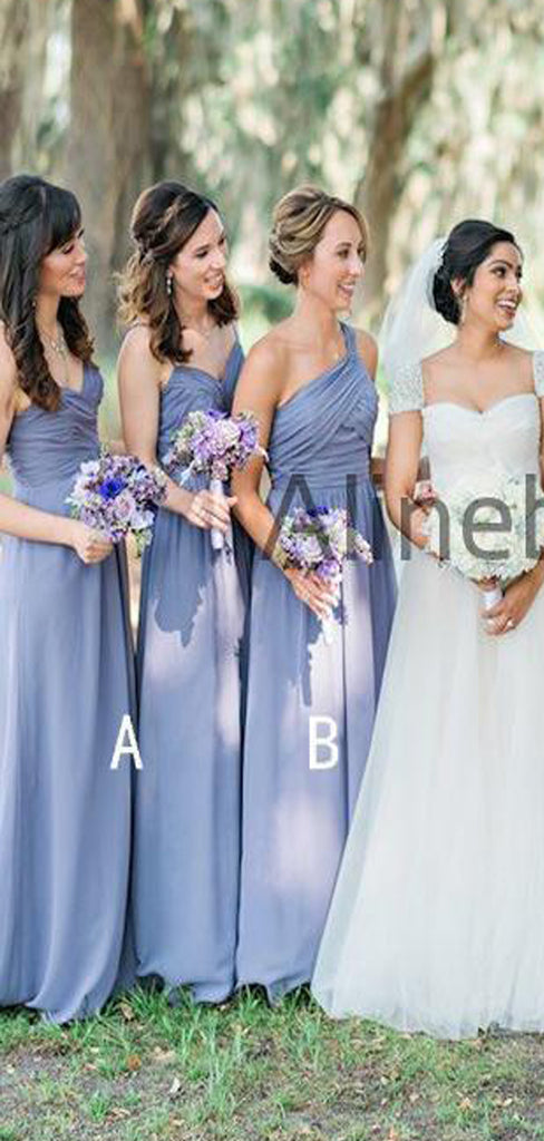 Lavender Chiffon Mismatched A-line Long Bridemsiad Dresses , AB4125