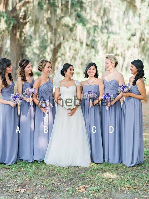 Lavender Chiffon Mismatched A-line Long Bridemsiad Dresses , AB4125