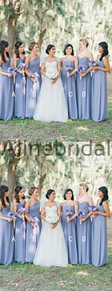Lavender Chiffon Mismatched A-line Long Bridemsiad Dresses , AB4125