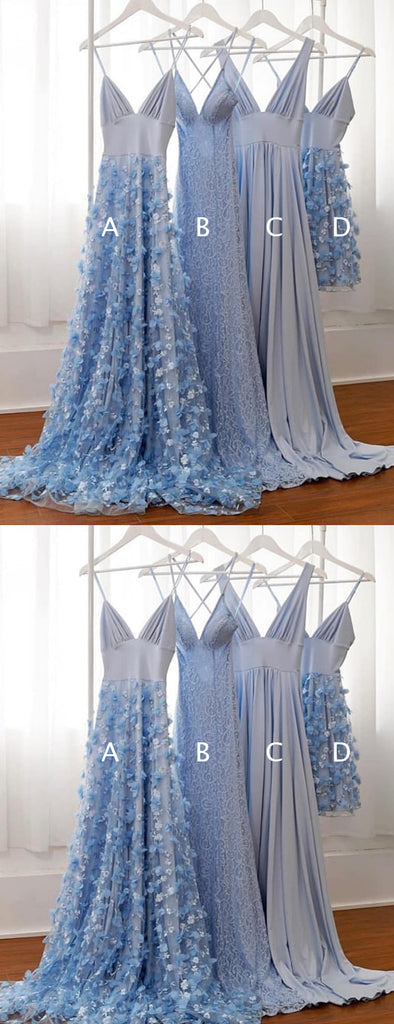 Lavender Jersey Mismatched 3D Lace A-line Prom Dresses,PD00317