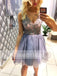 Lavender Lace Top Tulle V-neck Sleeveless Homecoming Dresses For Teens,BD00237