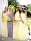 Lemon Yellow Chiffon Mismatched A-line Long Bridesmaid Dresses , AB4100
