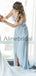 Light Blue Chiffon Spaghetti Strap High Low Bridesmaid Dresses, AB4120