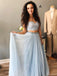 Light Blue Spaghetti Strap Mismatched Lace Chiffon Prom Dresses ,PD00124