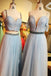 Light Blue Spaghetti Strap Mismatched Lace Chiffon Prom Dresses ,PD00124