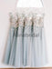 Light Blue Tulle Handmade Flower Aplique Country Wedding Bridesmaid Dresses, AB4078