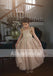 Light Brown Appliques Tulle Pretty Sleeveless Long Flower Girl Dresses, FGS069