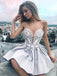 Light Grey Applique Satin Tiered Spaghetti Strap Homecoming Dresses ,BD00202