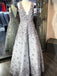 Light Grey Handmade Flowers V-neck V-back With Beaded Sash Prom Dresses,PD00068