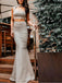 Light Grey Jersey High Neck Halter Two Piece Mermaid Prom Dresses,PD00334